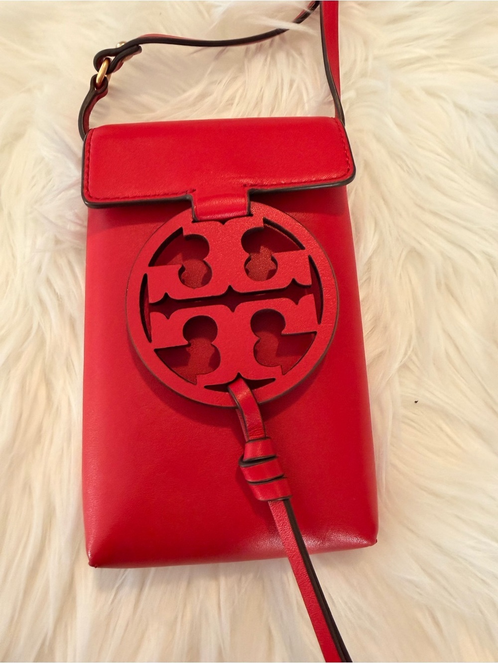 Tory Burch Scarlet Leather Logo Crossbody Phone Pouch
